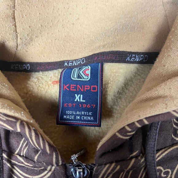 KENPO XL Brown Yellow Koi Fish Zip Up Hoodie Jacket Y2K Vintage Streetwear - Picture 4 of 10